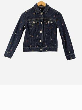Liz Claiborne Dark Wash Embroidered Floral Denim Jacket Petite Small